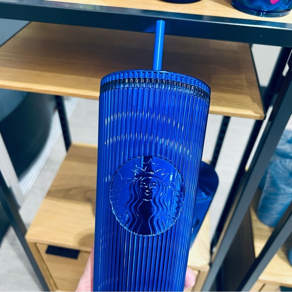 Starbucks Blue Pleated Chrome Cup Anodized Metallic Tumbler Venti 24oz New 2024 - Picture 11 of 17